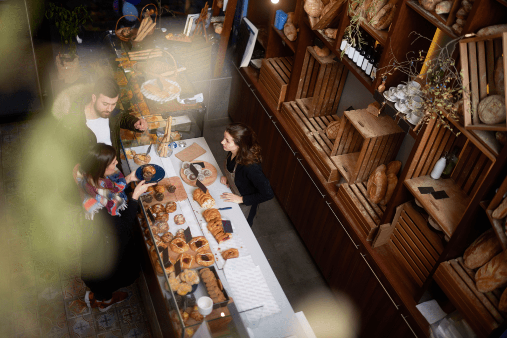 A top-down view of a small bakery
